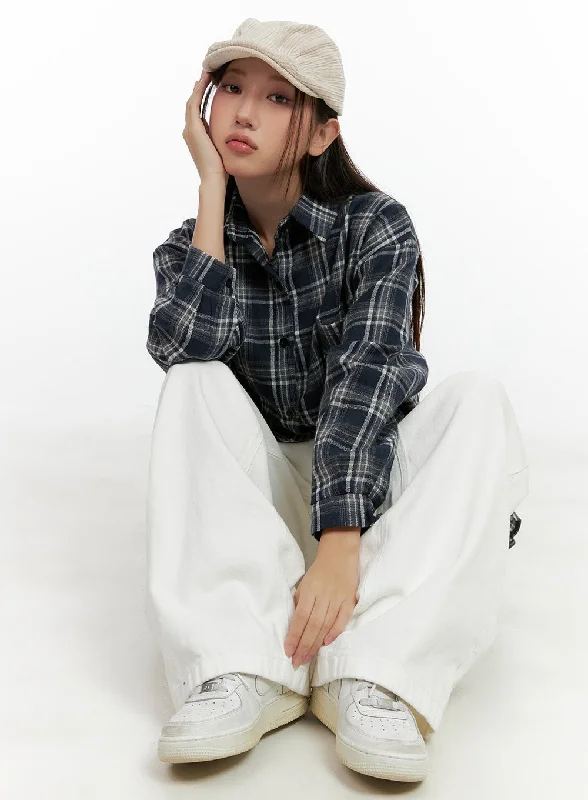 Cozy Sweaters Buttoned Long Sleeve Check Blouse CN406