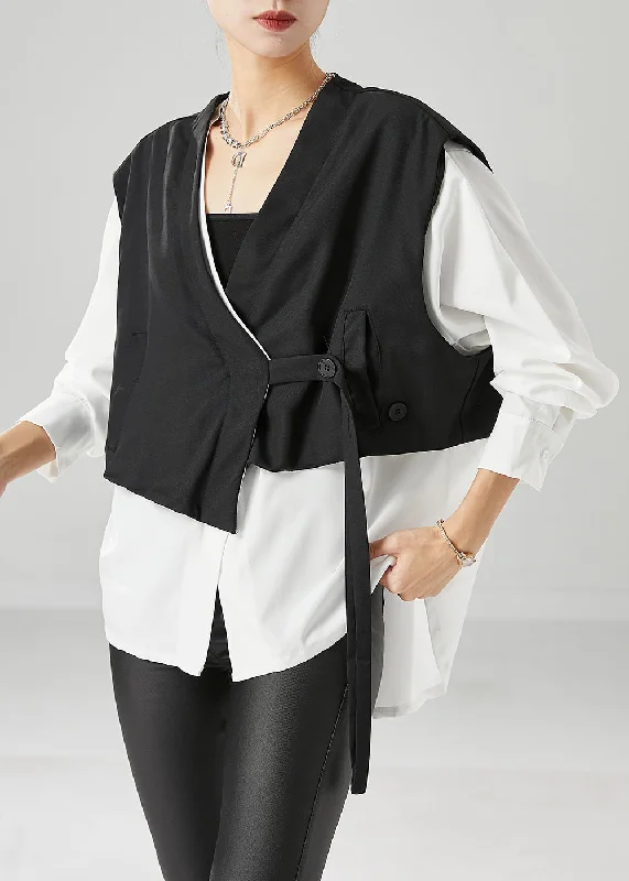 Comfy Dress Style Colorblock Oversized Patchwork Cotton Fake Two Piece Coats Fall