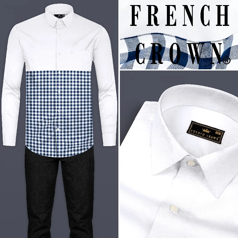 Easygoing Style Bright White with Gingham Premium Cotton Designer Shirt