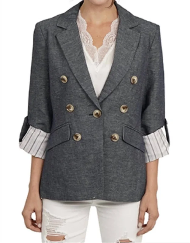 Timeless Style Linen Blend Blazer In Denim
