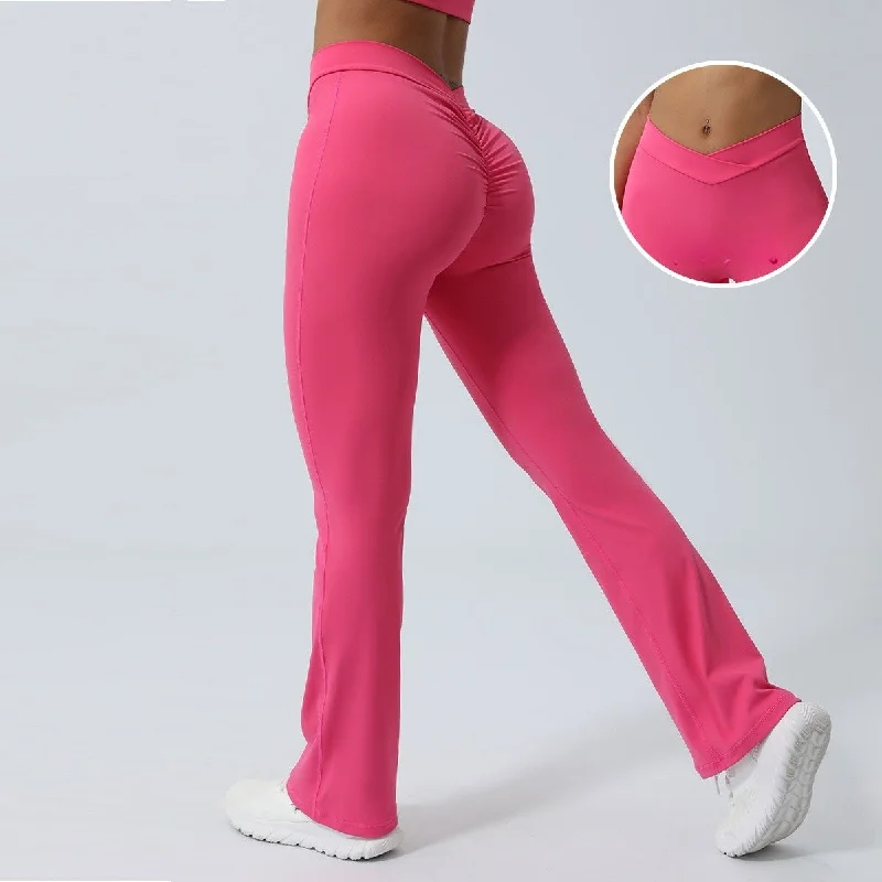 Relaxed Tops Cross V-shape fitness Flare shrink peach without T-line quick dry 4colors