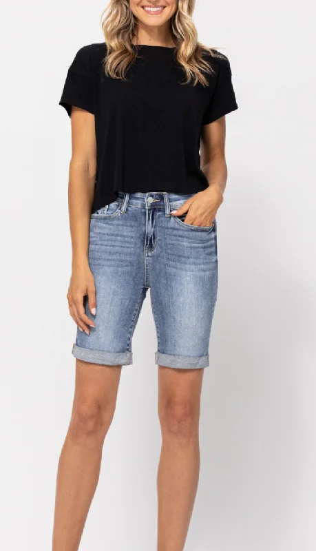 Relaxed Fit High-Rise Cuffed Bermuda's By Judy Blue - HRCBJB