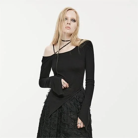 Warm Layers Women's Punk Slash Shoulder Irregular Shirt