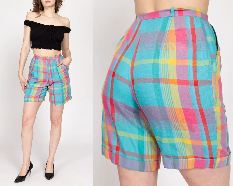 Soft Textures Small 80s Madras Plaid High Waisted Shorts 25.5"