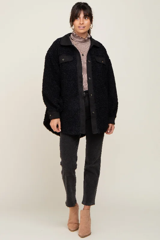 Layered Comfort Black Contrast Oversized Sherpa Coat