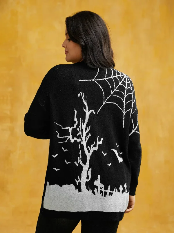 Easygoing Style After Midnight Bat Jacquard Printed Cardigan