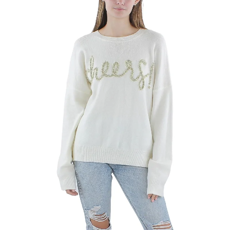 Elegant Wear Gilli Womens Cheers Ribbed Trim  Pullover Crewneck Sweater