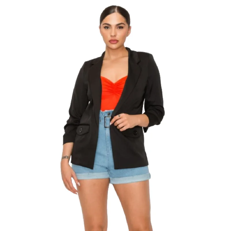 Comfy Pants Ruched Sleeves Solid Blazer