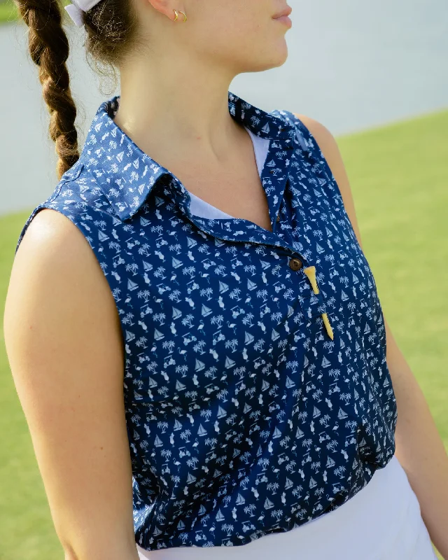 Soft Knitwear The Afternoon Round - Navy - Ladies Sleeveless Golf Polo