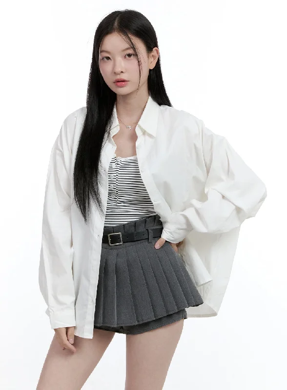 Casual Chic Wear Oversized Cotton Collared Shirt OO429