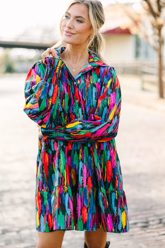 Smart Casuals Boldly Go Black Abstract Babydoll Dress