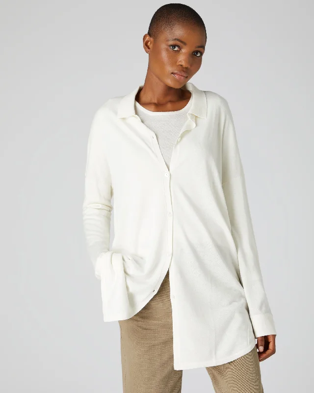 Easy Chic Women's Superfine Cashmere Longline Shirt White