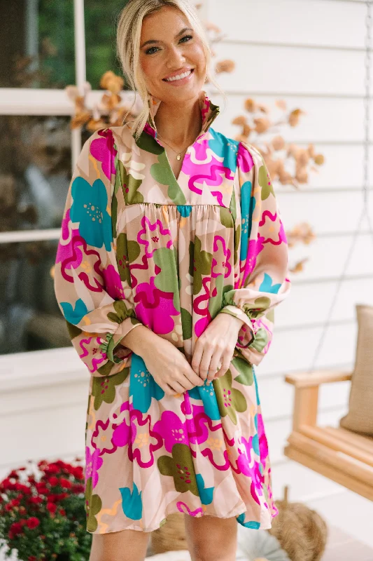 Sporty Comfort Always With Love Taupe Brown Floral Babydoll Dress