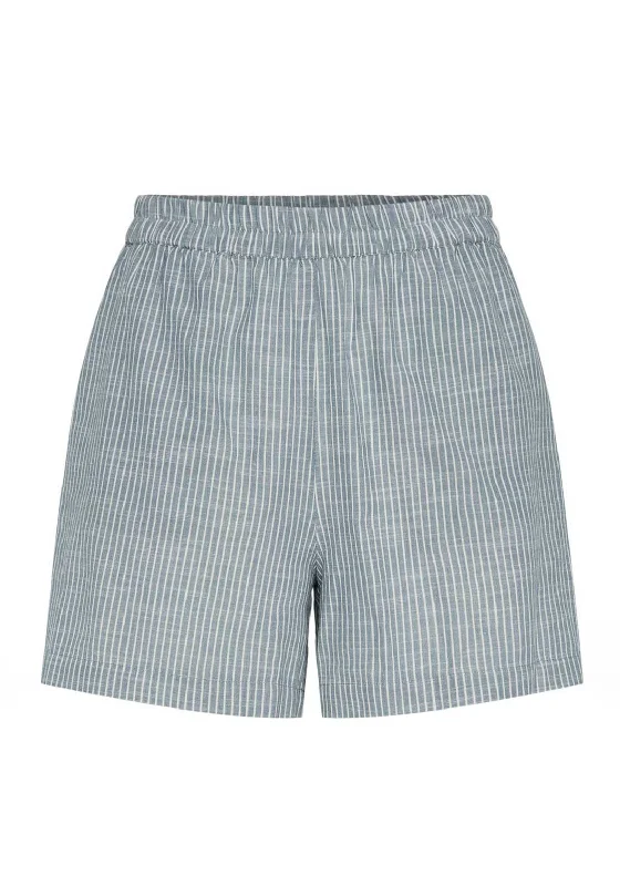 Comfortable Looks Pieces Apia Striped Linen Blend Shorts, Coronet Blue