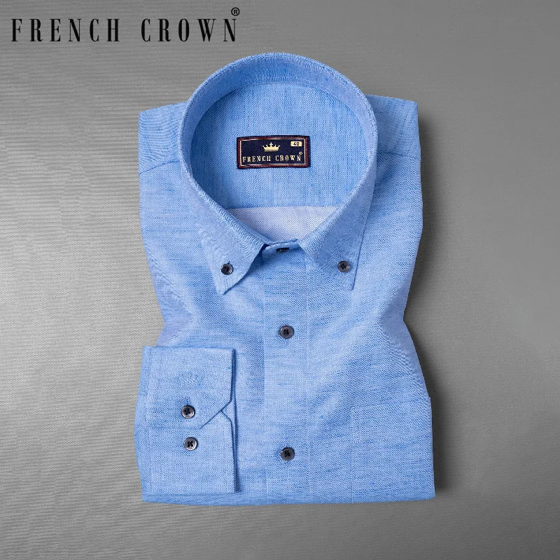 Simple Chic Danube Blue Luxurious Linen Shirt