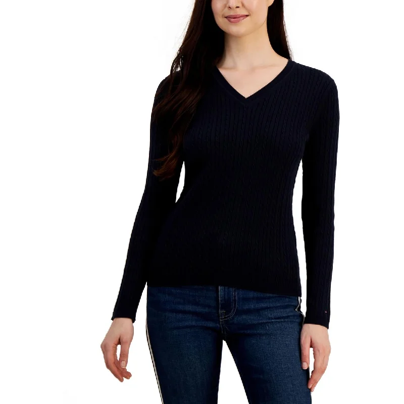 Easy Style Tommy Hilfiger Womens Plus V Neck Cable Pullover Sweater