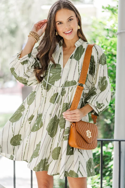 Everyday Comfort Full Of Wonder Olive Green Floral Dress