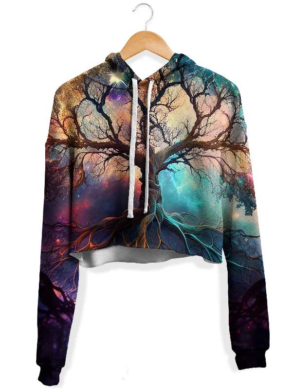 Soft Textures Rooted Universe Fleece Crop Hoodie