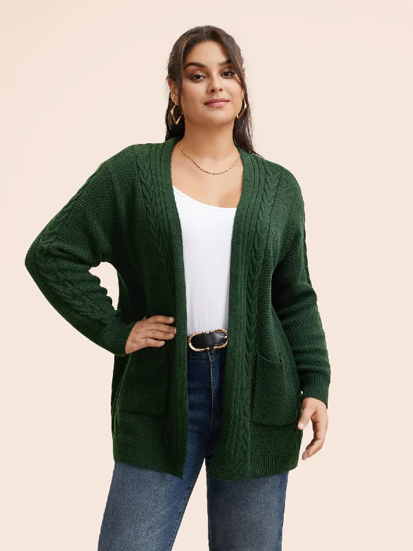Comfortable Tops Texture Cable Knit Patch Pocket Cardigan