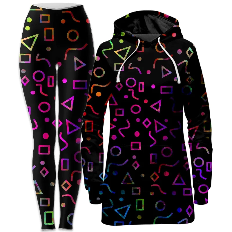 Basic Comfort Modern Shapes Hoodie Dress and Leggings Combo