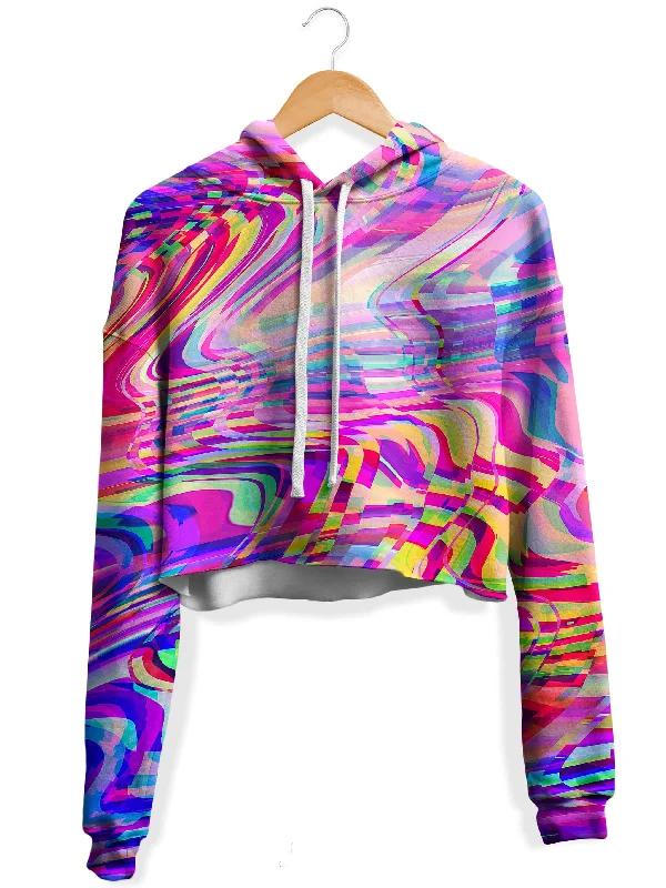 Cozy Knits Glitch Waves Fleece Crop Hoodie