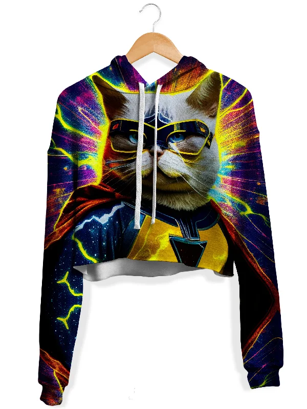 Casual Fit Wear Cat Hero Fleece Crop Hoodie