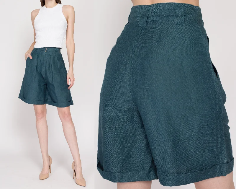 Comfortable Fashion XS 80s Dark Teal Pleated Wide Leg Shorts 25"