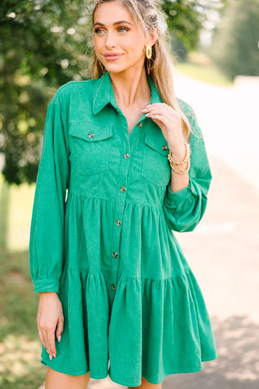 Soft Fabrics Give It Your All Green Corduroy Babydoll Dress