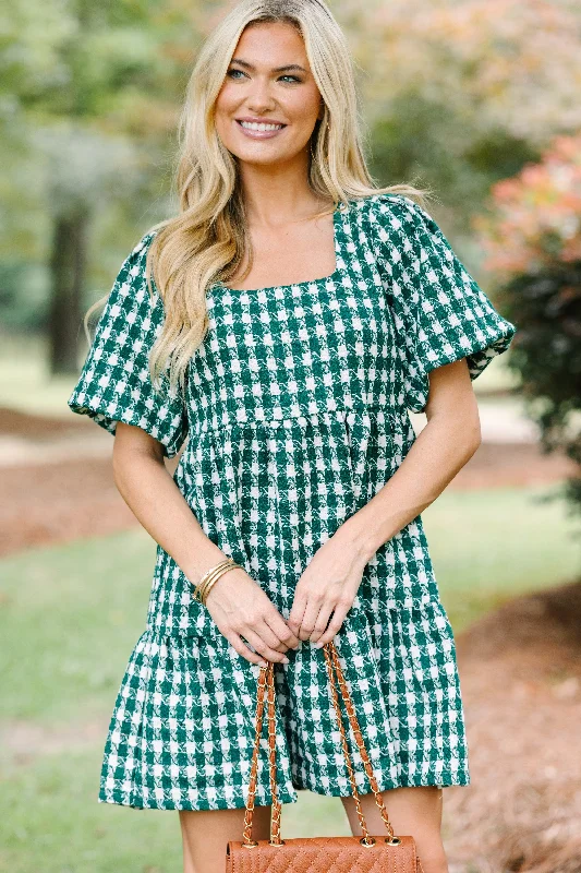 Warm Layers Never Left Behind Hunter Green Houndstooth Mini Dress