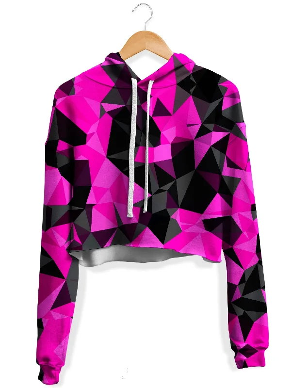 Classic Comfort Pink and Black Geo Fleece Crop Hoodie