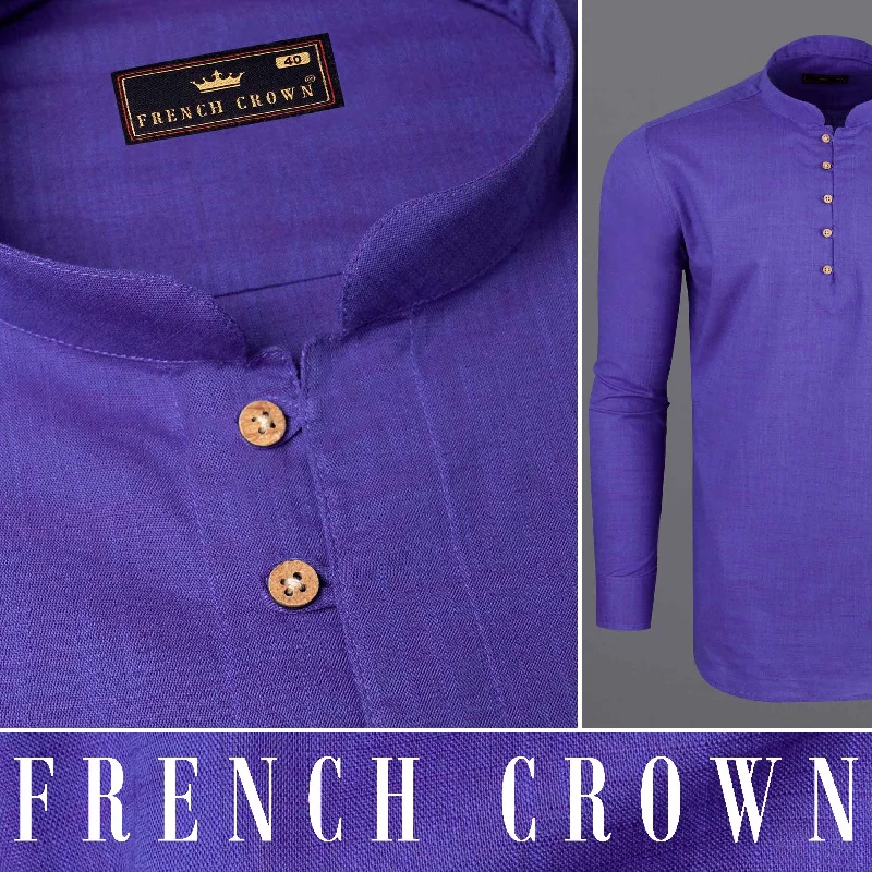 Elegant Fit Windsor Blue Chambray Textured Premium Cotton Kurta Shirt