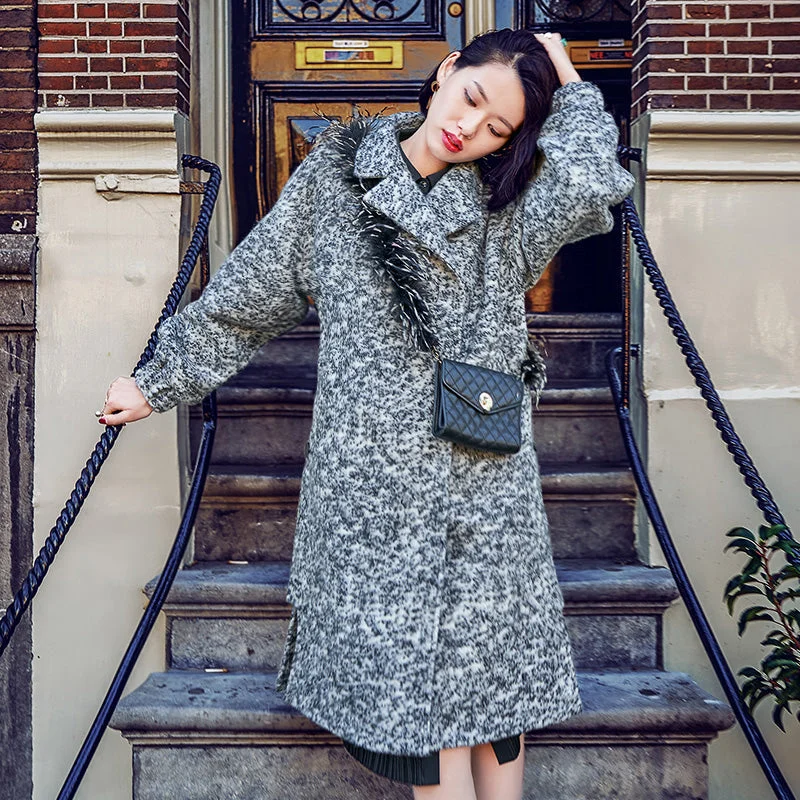 Everyday Outfits vintage gray Wool Coat Loose fitting Notched long coat 2018 side open coat Everyday Outfits vintage gray Wool Coat Loose fitting Notched long coat 2018 side open coat