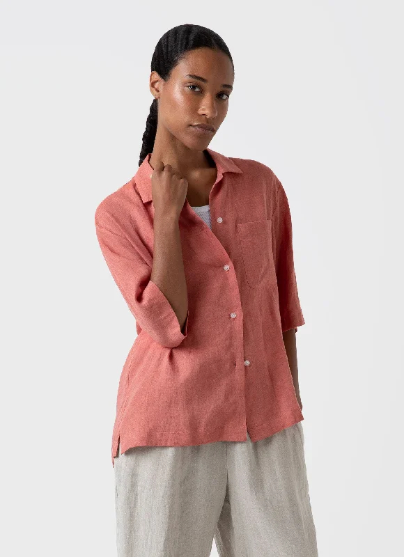 Cozy Outfit Women's Short Sleeve Linen Shirt in Burnt Sienna