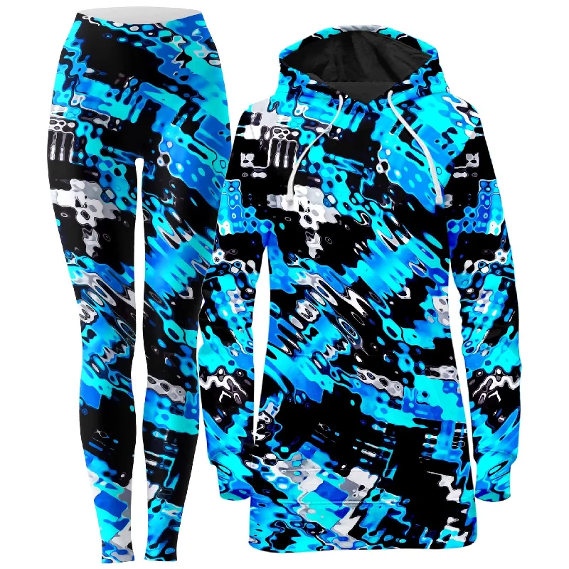 Soft Looks Aqua Rave Hoodie Dress and Leggings Combo