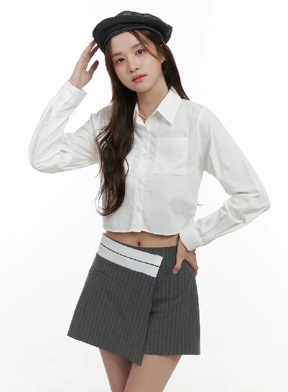 Cozy Footwear Sleek Collar Pocket Crop Shirt OS416