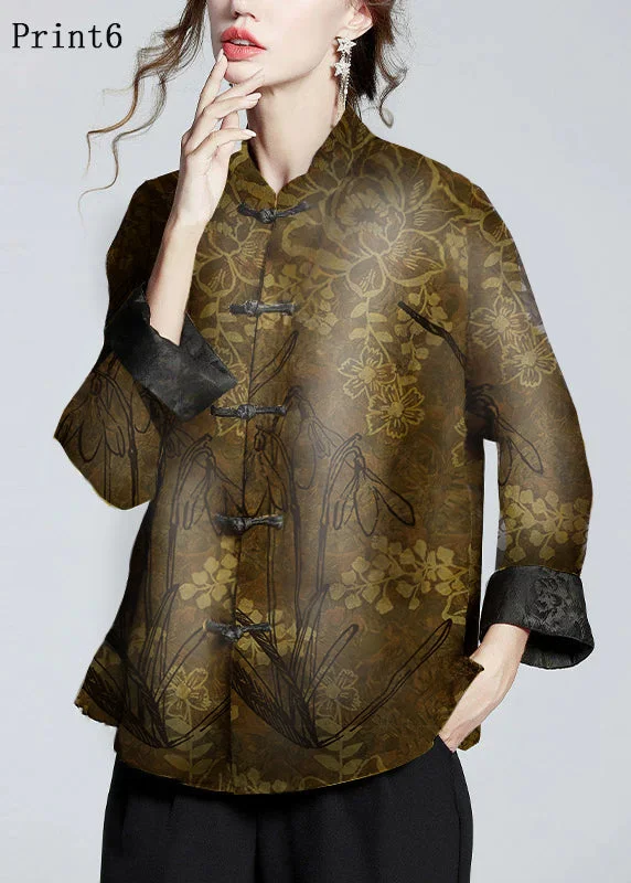 Comfortable Jackets Chinese Style Print6 Stand Collar Button Print Silk Coats Long Sleeve Comfortable Jackets Chinese Style Print6 Stand Collar Button Print Silk Coats Long Sleeve