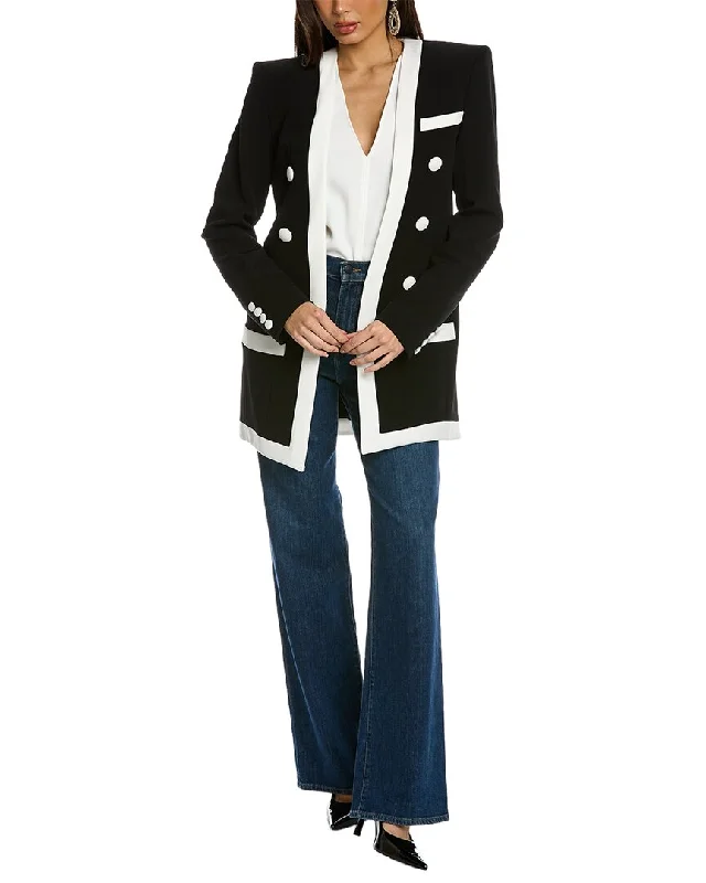 Cozy Lounge Wear Balmain Long Collarless 6-Button Crepe Jacket