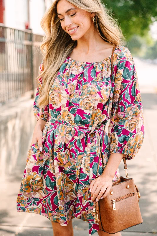 Chic Relaxation See You Soon Magenta Floral Dress