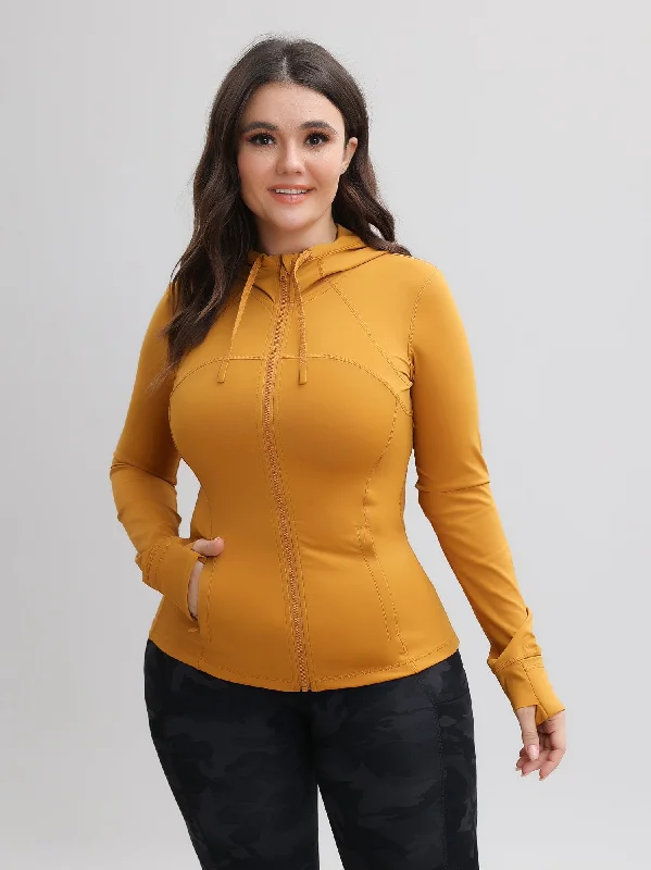 Elegant Dressing Zip-Up Stretch Sports Hoodie with Pockets