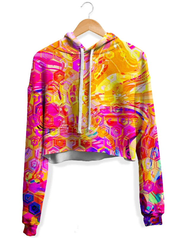 Fresh Comfort Ornate Drip Fleece Crop Hoodie