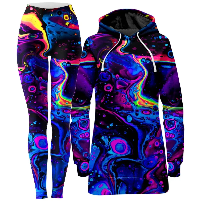 Elegant Dressing Acid Bath Hoodie Dress and Leggings Combo