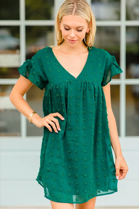 Basic Comfort Be With You Hunter Green Swiss Dot Dress