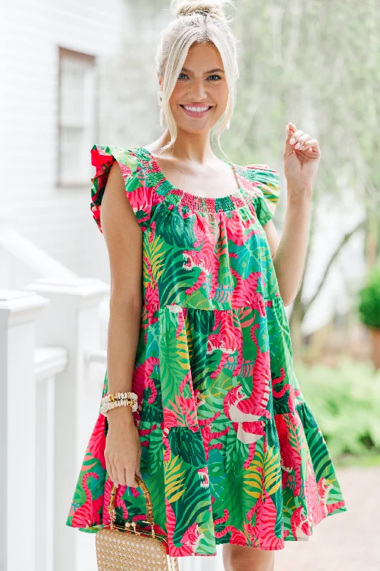 Cozy Outfit Out In The Wild Green Tropical Dress