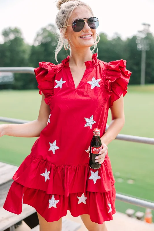 Cozy Knits Star Of The Show Crimson red Sequined Dress