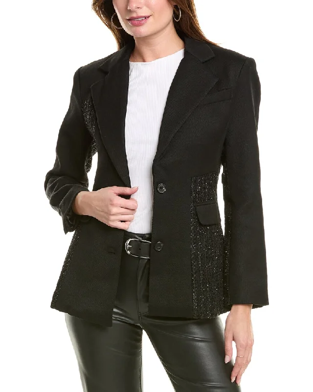 Lounge Chic Gracia V-Neck Flare Classy Wool-Blend Jacket