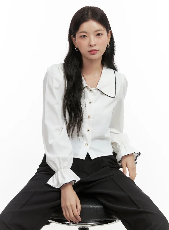 Chic Outfits Fluttering Frill Buttoned Blouse OS423