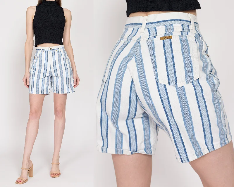 Effortless Comfort XS 80s Blue & White Striped Jean Shorts 25.5"