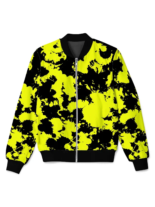 Relaxed Tops Yellow and Black Paint Splatter Bomber Jacket