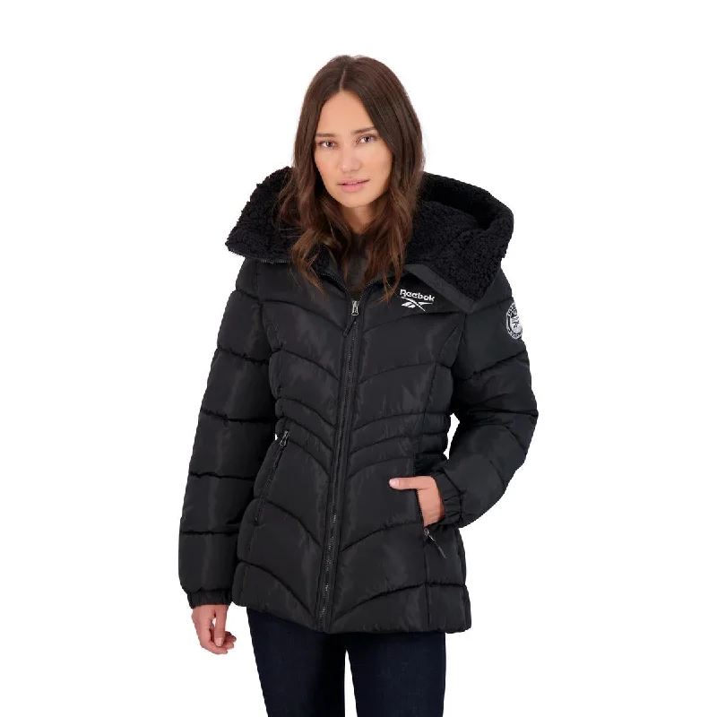 Modern Comfort Reebok Puffer Coat for Women-Warm Winter Jacket with Sherpa Lined Hood
