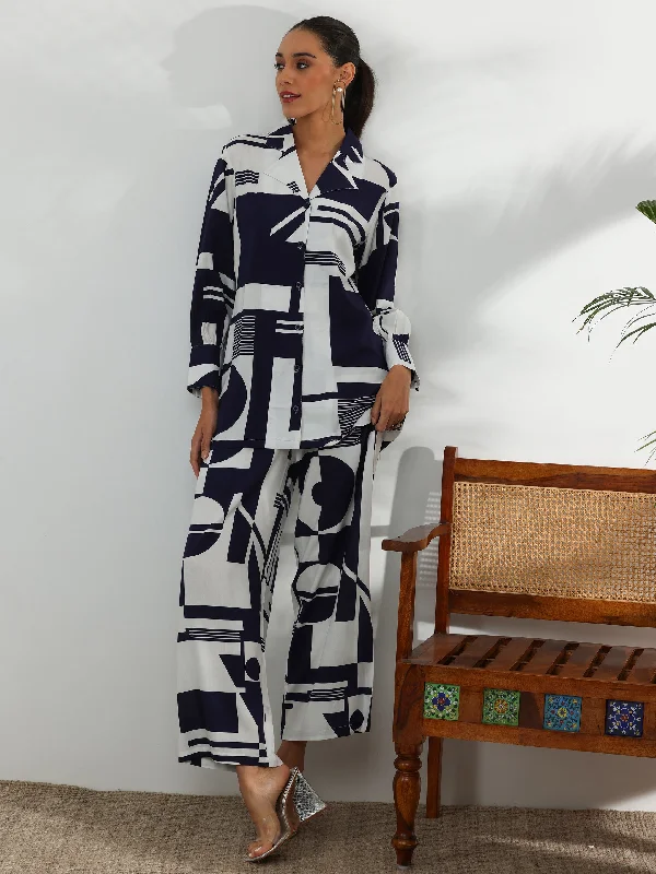Timeless Style White Printed Rayon Co-Ords